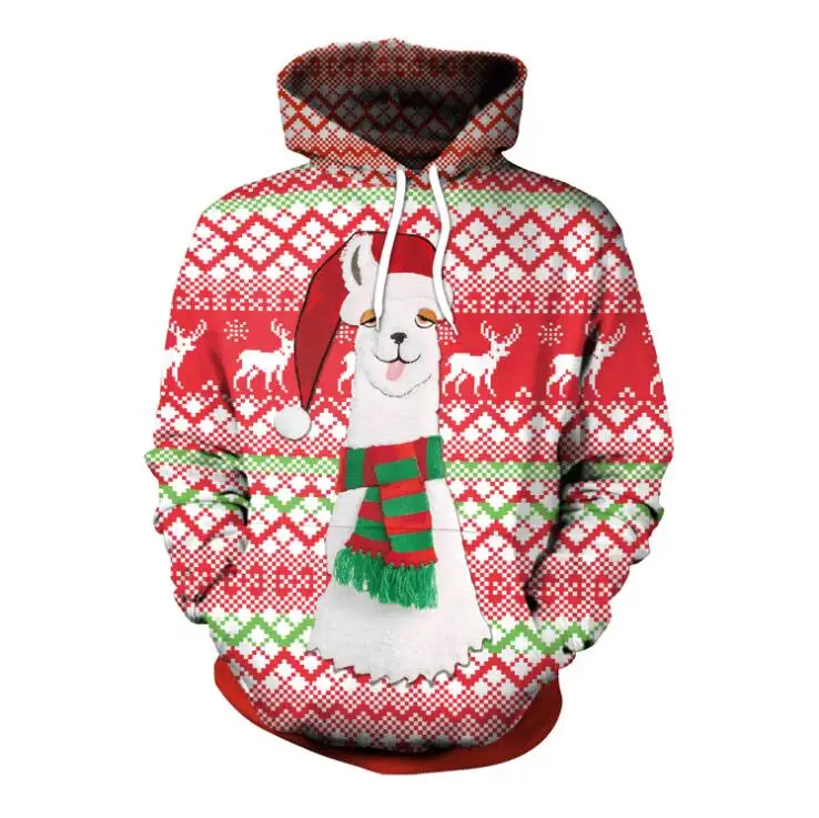 Unisex 3D Sweater Women Winter Christmas Graffiti Pattern with Cap Long Sleeve Pullovers Ladies Loose Ugly | Женская одежда