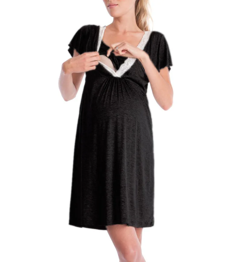 Maternity Breastfeeding Dresses Pregnant Women's High Waist Fold Dress Comfy Pregnancy Nursing Cotton Evening | Мать и ребенок