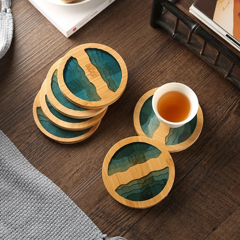 

Creative Epoxy Resin Transparent Bamboo Tea Cup Coffee Holder Potholder Ceremony Accessories Supplies Placemat Coaster