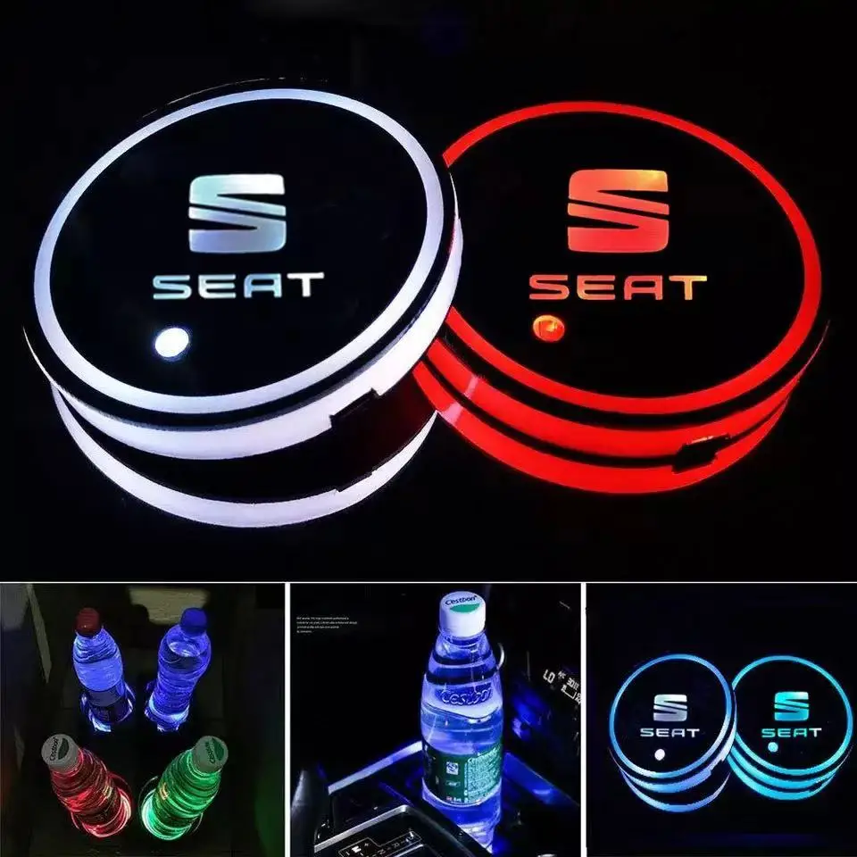 

1pc Car LOGO LED cup lamp atmosphere lamp For ford mazda mini chevrolet volvo car interior atmosphere lamp car colorful cup lamp