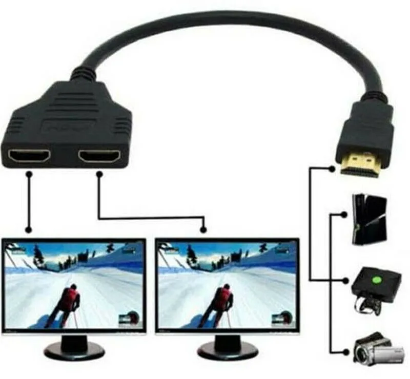 

1PC HD-MI Compatible 2 Dual Port Y Splitter HD 1080P V1.4 Male To Double Female Adapter Cable 1 In 2 Out Converter Connect Cable