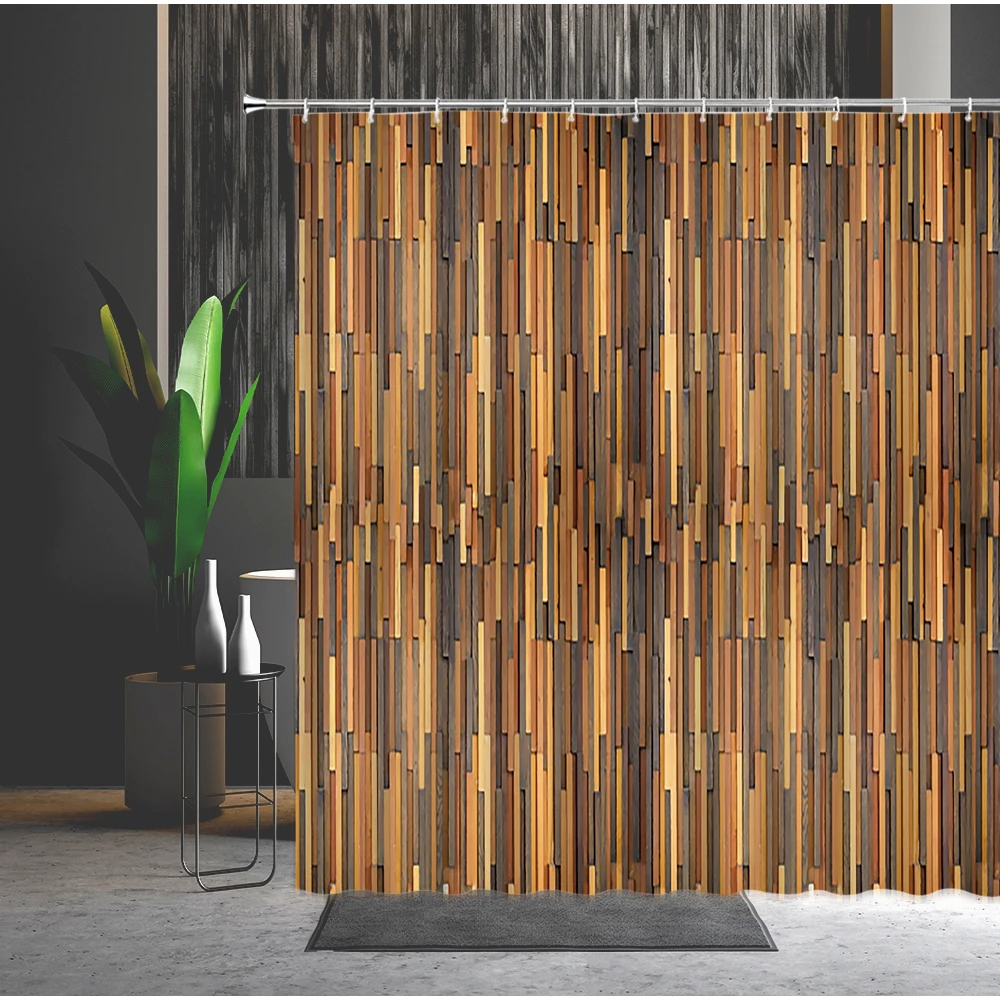 

Retro Shower Curtain Shabby Wood Stripes Flowers Pattern Washable Bathtub Partition With Hook Purple Floral â€‹Bathroom Curtains