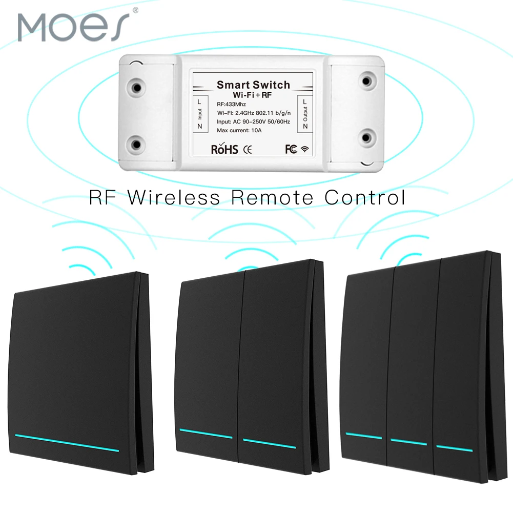 

RF433 Receiver Wifi Wireless RF Remote Control Smart Push Button Switch,Smart Life/Tuya APP,Works with Alexa Google Home.