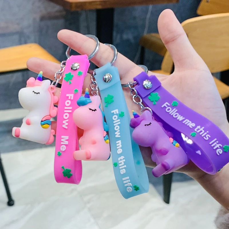 

2021 New Fashion Stereo Rainbow Unicorn Keychain Keyring Creative Mobile Phone Bag Car Exquisite Pendant Gift For Friends