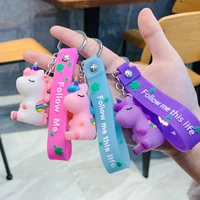 2021 new fashion stereo rainbow unicorn keychain keyring creative mobile phone bag car exquisite pendant gift for friends