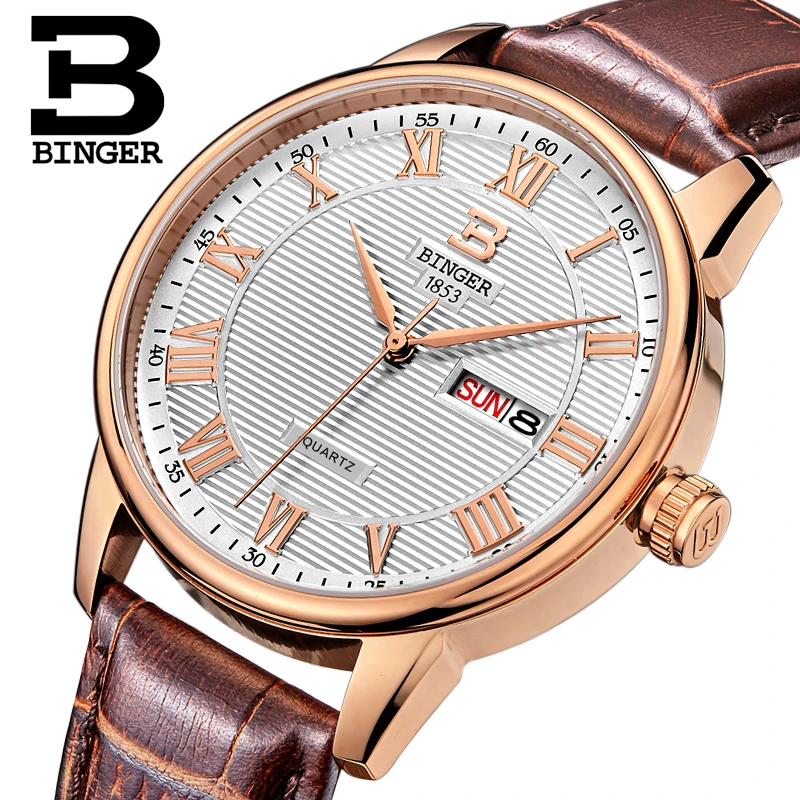 Switzerland Binger женские часы роскошные ультратонкие кварцевые наручные с кожаным