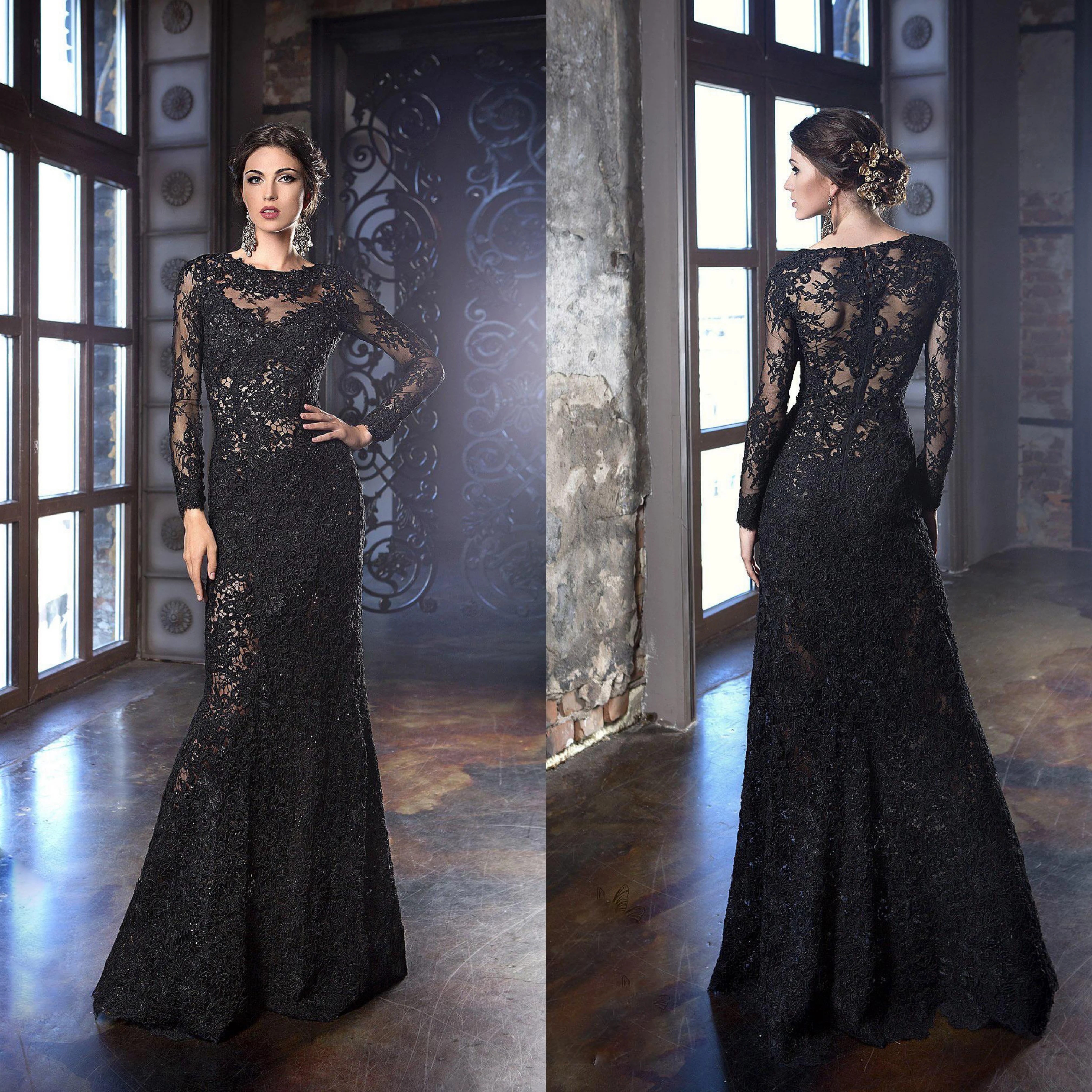 

2021 Black Mother Of The Bride Groom Dresses Mermaid Appliques Lace Beading Illusion Plus Size Long Wedding Mother Evening Gowns