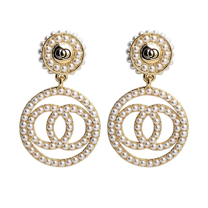 

Classic Fashion Light Luxury Double Ring Pearl Zircon Temperament Earrings Party Gift Evening Woman Jewelry Stud Earrings 2021