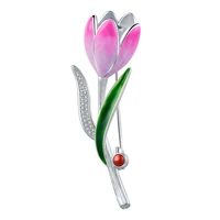 bastiee tulip brooch silver 925 jewelry emerald brooch women hmong handmade netherlands flower luxury gifts