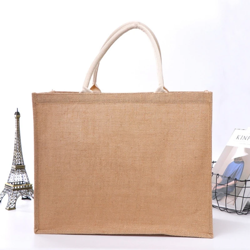 Многоразовая Джутовая сумка тоут для покупок экологически чистая вместительная