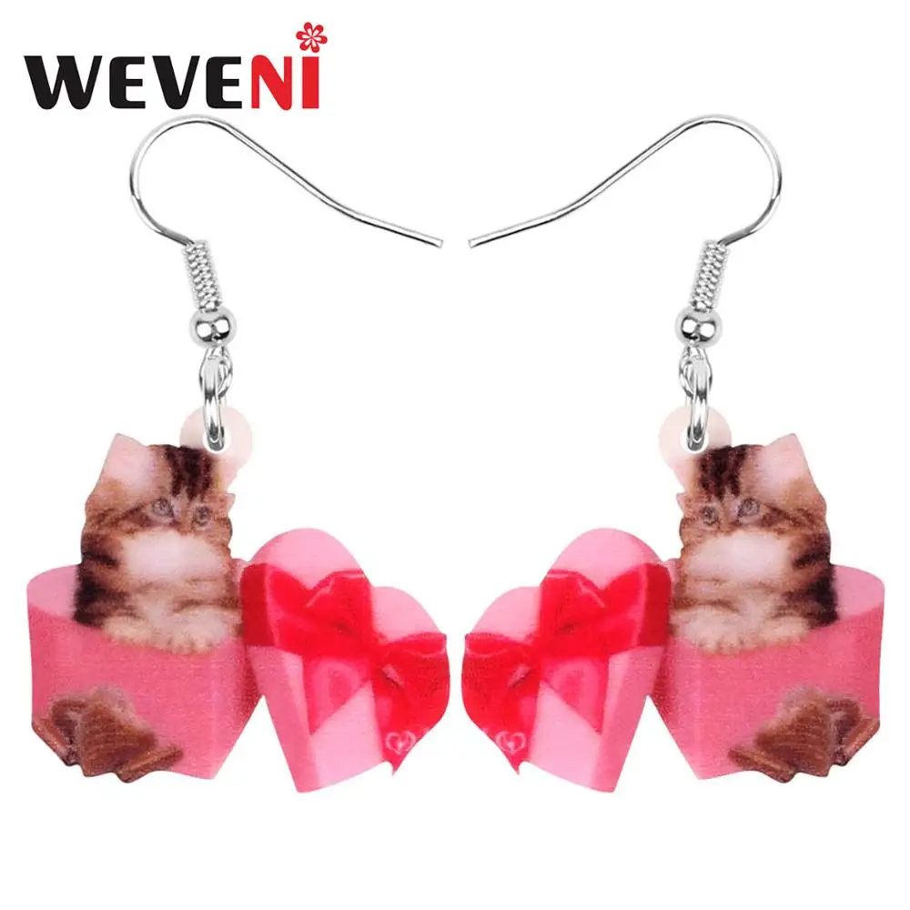 WEVENI акриловая Подарочная коробка на День святого Валентина кошка котенок серьги