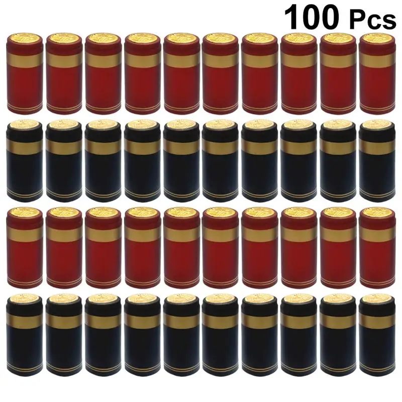 100pcs Heat Shrink Capsules Wine Bottle Capsules Wine Heat Shrinkable Cap Wine Shrink Film Wrap for Straight Mouth Bottle