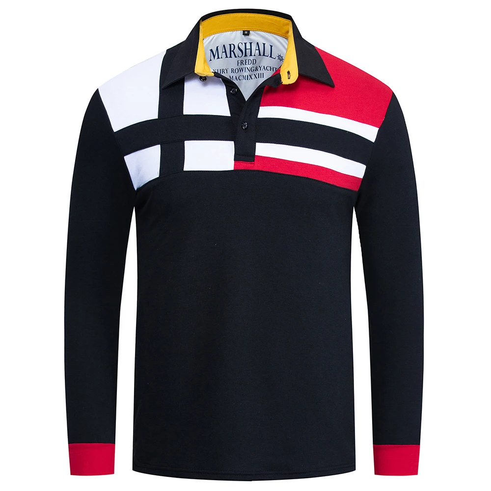 

Мужская хлопковая рубашка-поло, Повседневная рубашка-поло контрастных цветов с длинными рукавами, в стиле пэчворк, лето 2019