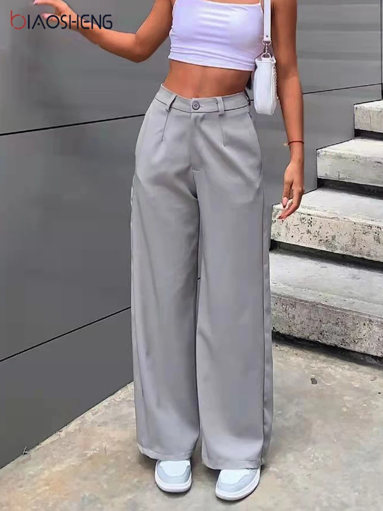 

Брюки женские прямые повседневные с завышенной талией, свободные удобные офисные классические мешковатые штаны с широкими штанинами