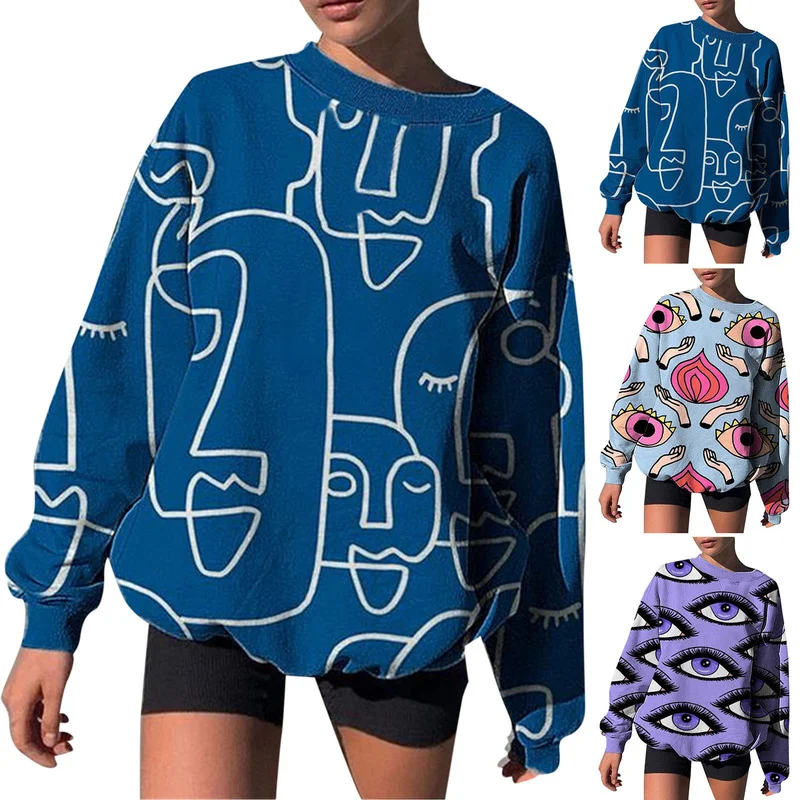 

Women Hoodies Fashion Hooded Cotton Hoodie Loose Print Neck Long Sleeve Blouse Y2 K Pullover Tops Shirt Sweatshirt Woman Clothes