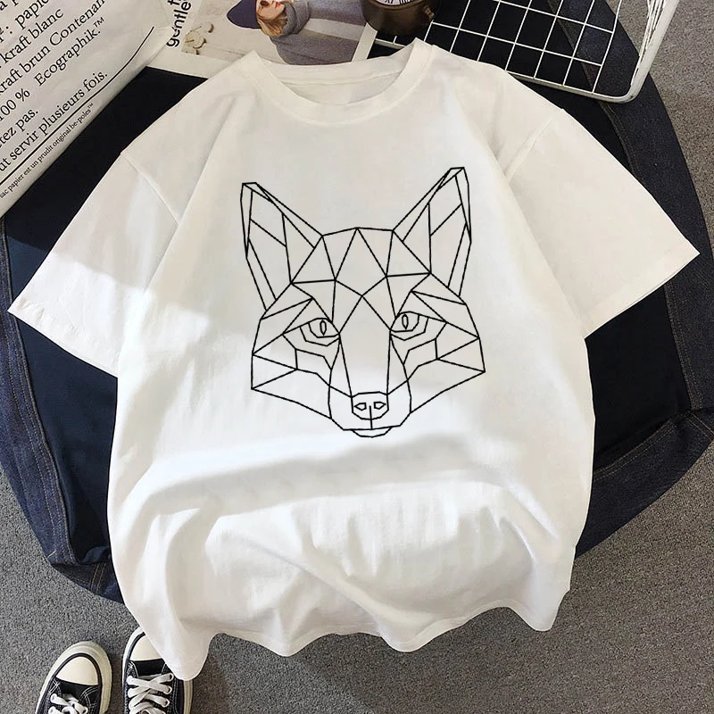 

Casual Funny t shirt Geometric fox Print Women tshirt Gift Lady Yong Girl Top Tee Harajuku T Shirt Korean Tops Kawaii Streetwear