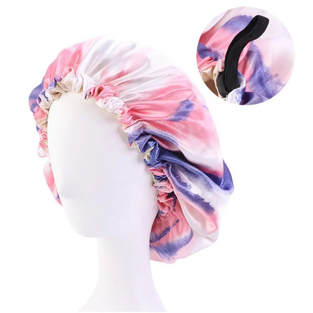 

Adjustable Hair Cap For Sleeping Kid Women Double-layer Satin Hairdressing Hat Tie Dyeing Turban Night Silk Bonnet B1t8