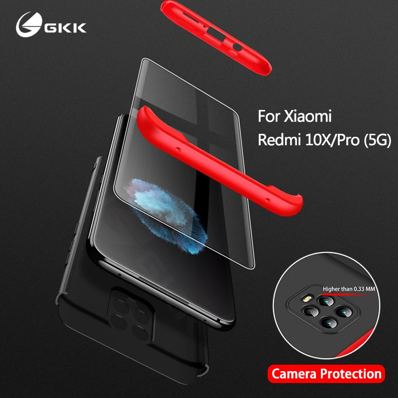 Чехол GKK для Xiaomi Redmi 10X Pro чехол 5G полная защита со стеклом противоударный жесткий