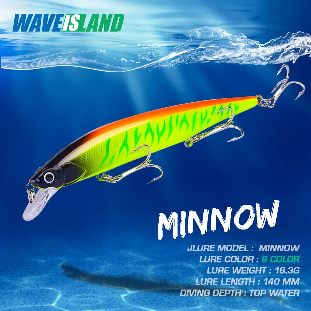 

WAVEISLAND Minnow Lures 10 colors Top Water Lure Beads 18.3g Mino Hard Bait Bass Lure Isca Artificial Articulos De Pesca
