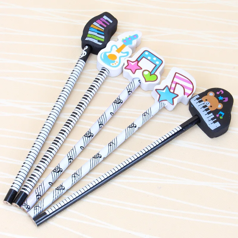 

Деревянный карандаш в форме ноты/пианино/гитары + колпачок с ластиком, студенческие принадлежности, 60 шт.