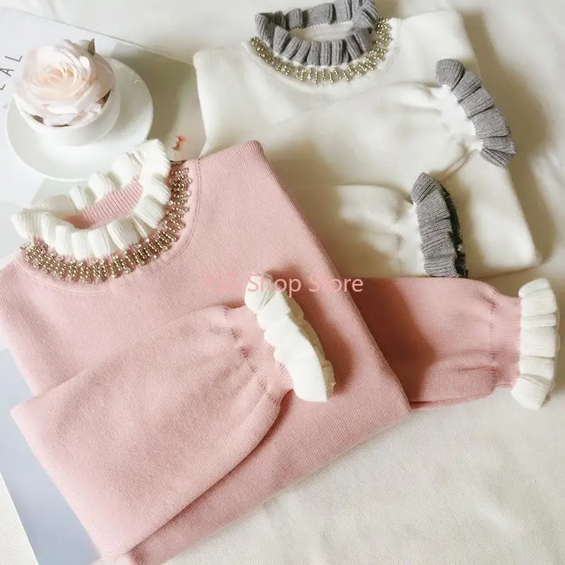 

Winter New Sweater Women's Pullover Jumper Knitted Sweater Casual Slim Ruffles Sweaters Beading Female Elastic Tops Femme