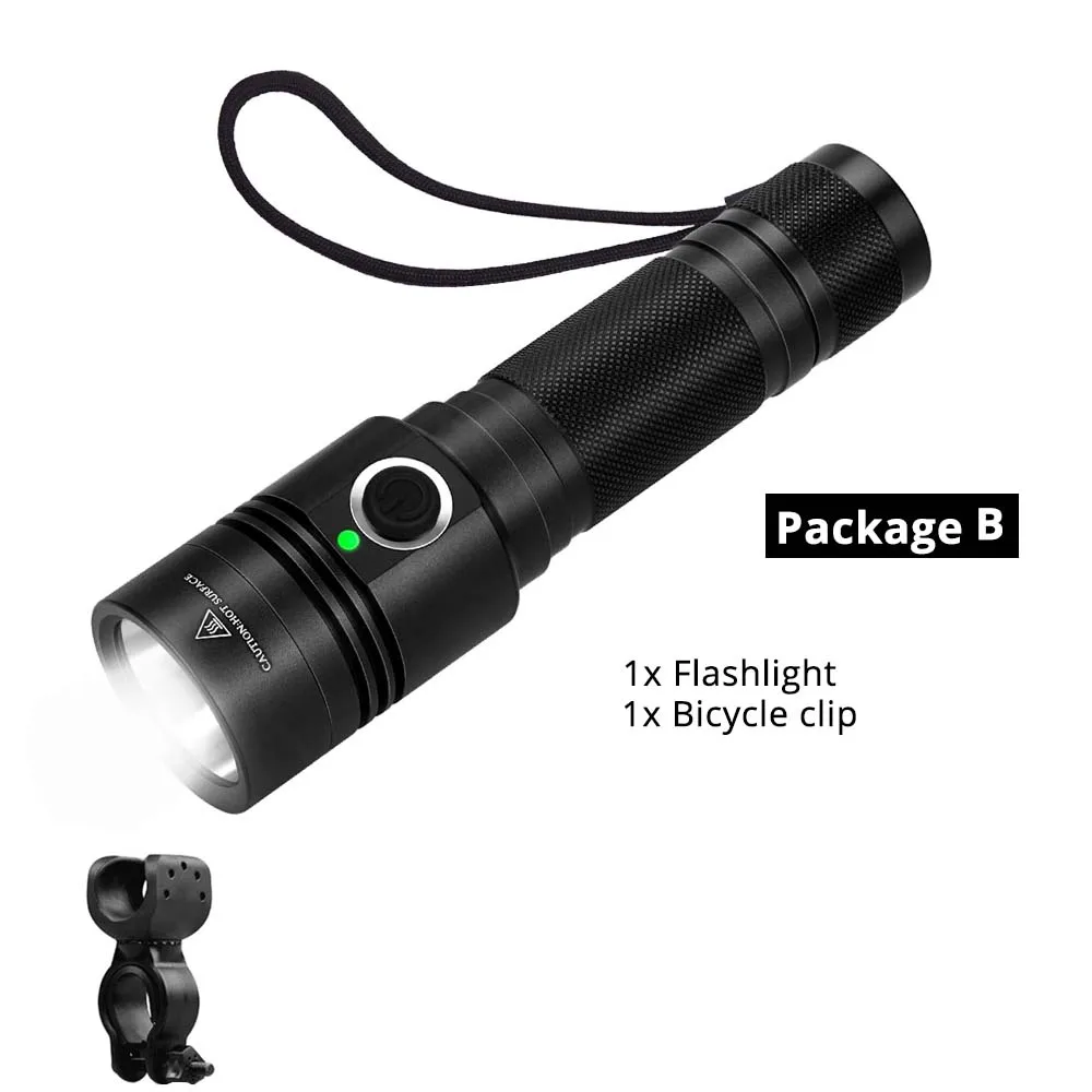USB rechargeable LED Bicycle light 4 lighting mode super bright flashlight use 18650 battery for night riding, camping, etc - Цвет: Package B