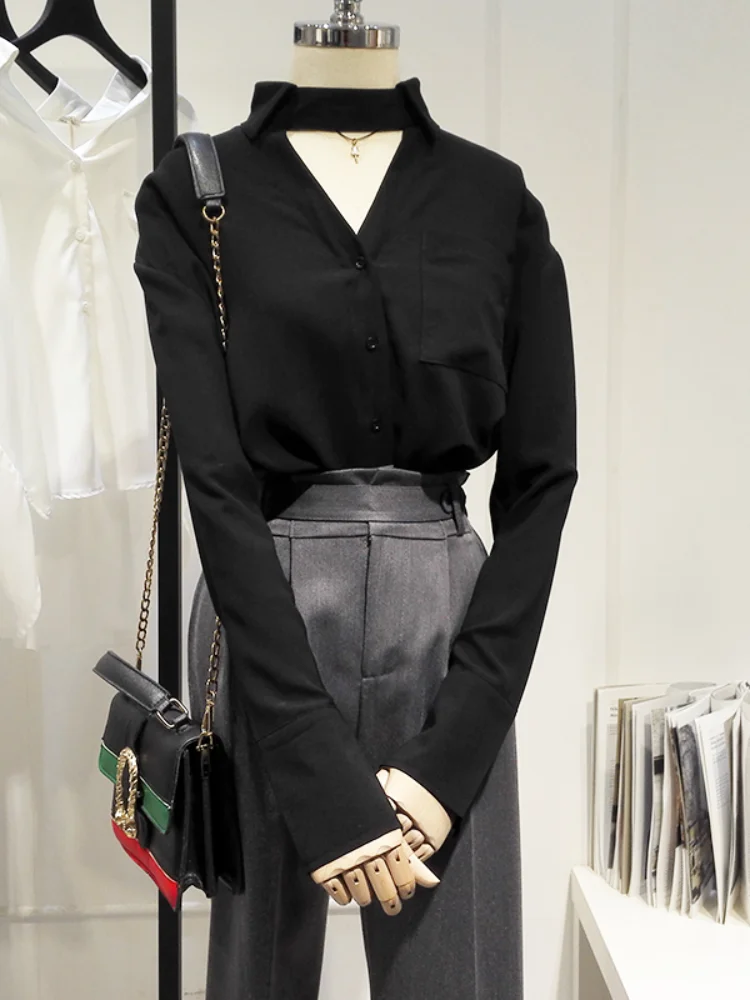 Винтажная шифоновая женская блузка и рубашки 2021 летняя новая черная сексуальная