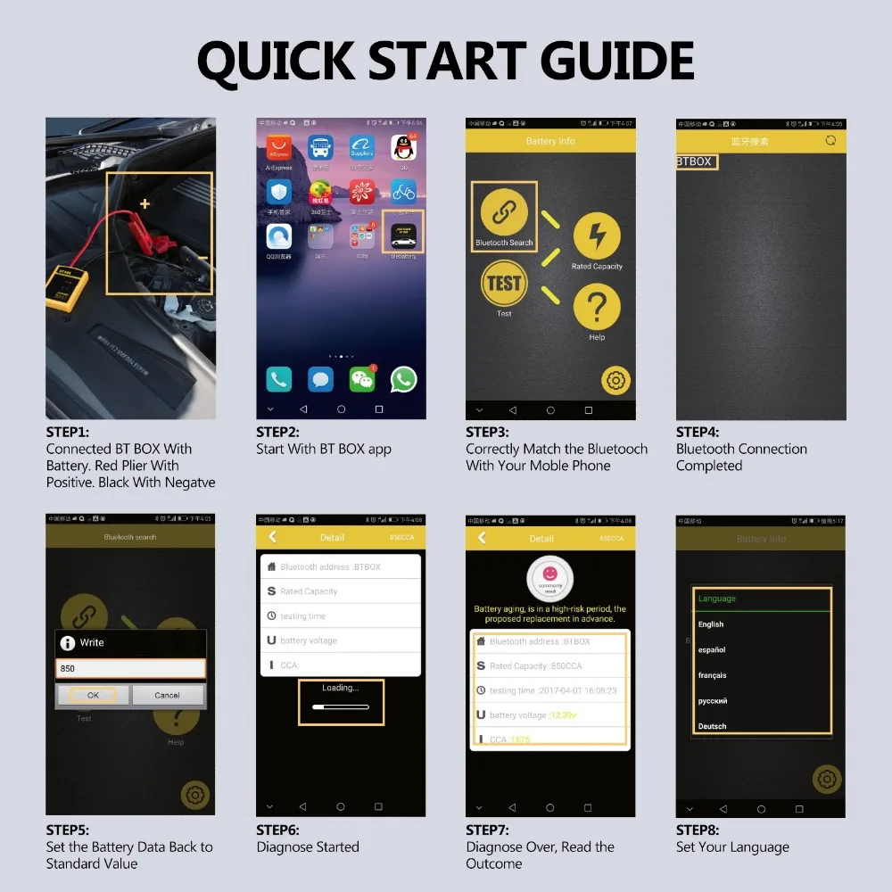 

AUTOOL BT BOX Battery Tester Auto Accu Tester 12v Car Analyzer Diagnostic Tool Charging Test With mobile App Car Battery Check