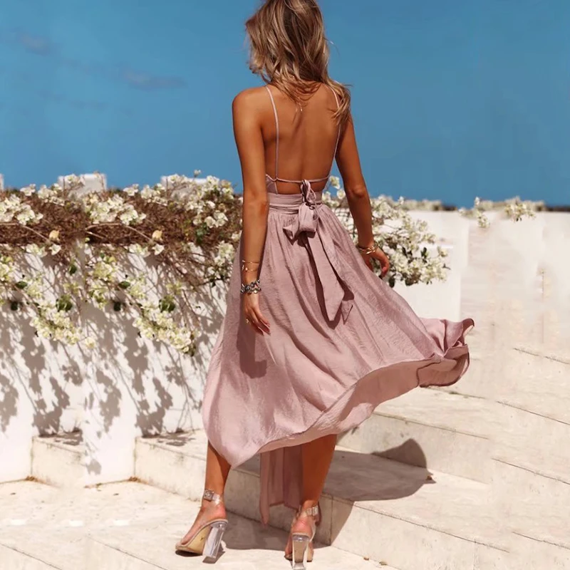 MIOFAR для девочек без рукавов с лямкой на шее сексуальное Макси летнее платье
