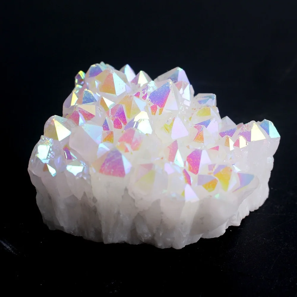 

1PC Natural Aura White Quartz Crystal Cluster Electroplated Color Point Shiny Rockquartz Ornament Healing Home Decor Gift