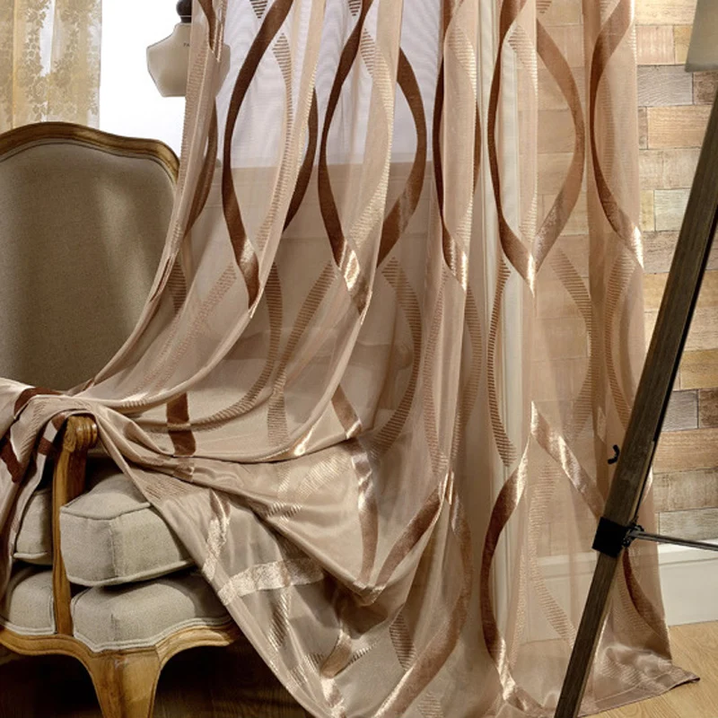 Moroccan Tile Pattern Voile Curtains for Living Room Sheer Flocked Shiny Wedding Sliding Glass Panel Gauze WP150C | Дом и сад