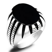 genuine 925 sterling silver black turkish ring for men natural agate stone punk spider paw male rings gem fashion jewelry gift