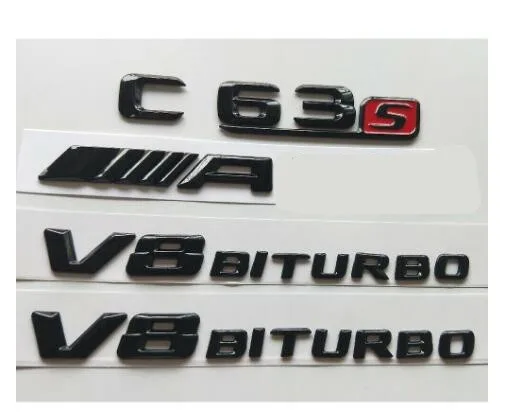 Блестящие черные 3D буквы C63s Для AMG V8 BITURBO эмблемы для Mercedes W204 W205 | Автомобили и