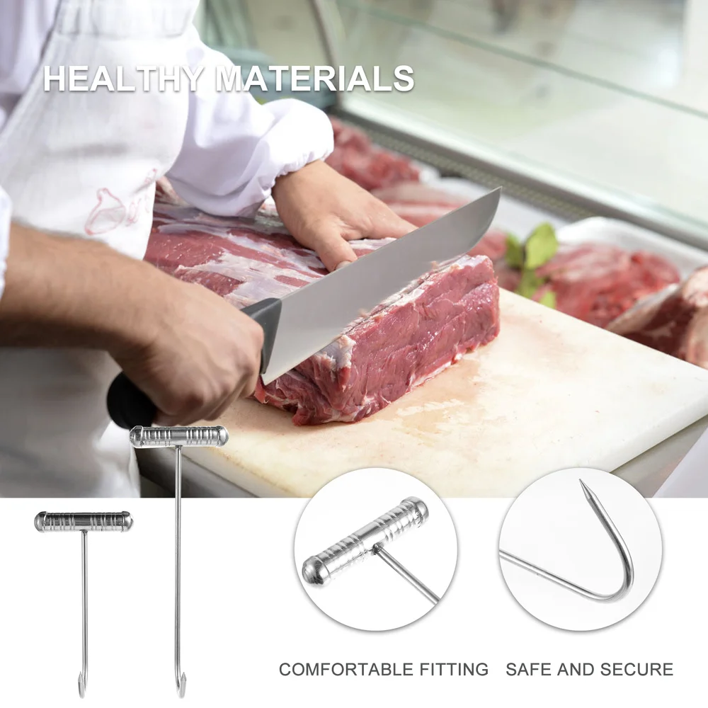

2 Pcs Stainless Steel Meat Hook Utility T Shaped Hanging Hook Ham Hanger