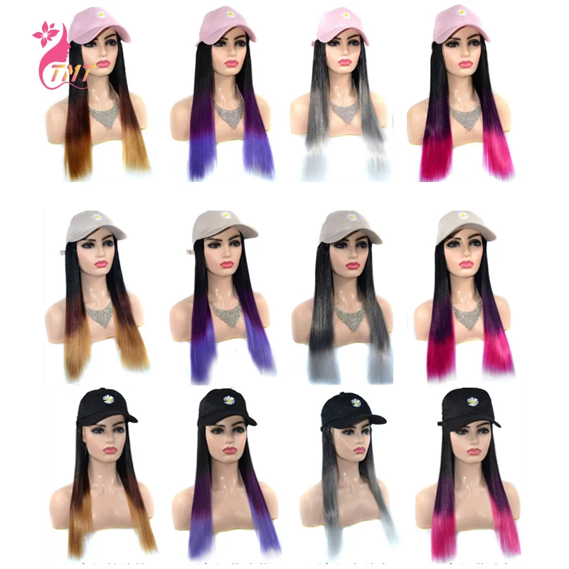 

Synthetic Ombre Long Straight Baseball Cap Wig Ombre High Temperature Synthetic Hat Wig Adjustable For Women Natural Looking