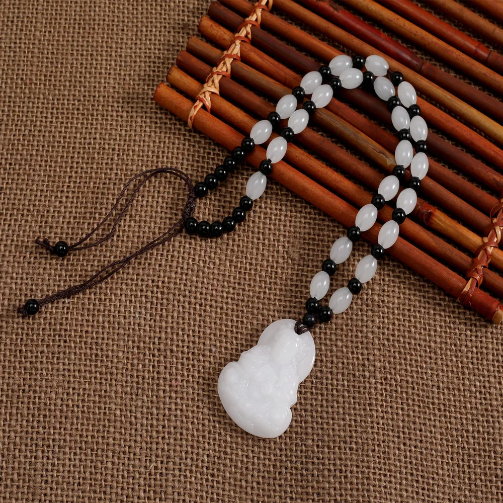 Имитация белого нефрита Гуаньинь Будда ожерелье с подвеской Афганистан большой