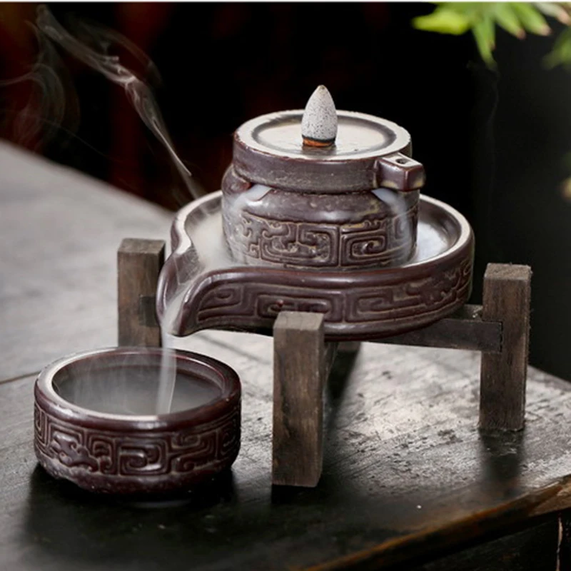 Горелка для благовоний Turn Luck 3 в 1 керамическая база с деревянной рамой курильница