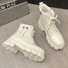Botines blancos para mujer, botas gruesas de combate con plataforma, zapatos de piel de felpa de diseñador Punk gótico, invierno, 2021