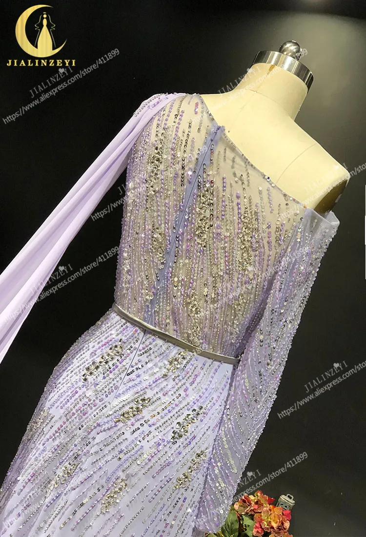 Рейн на одно плечо Elie Saab Фиолетовый бисер из шифона с блестками платья партии
