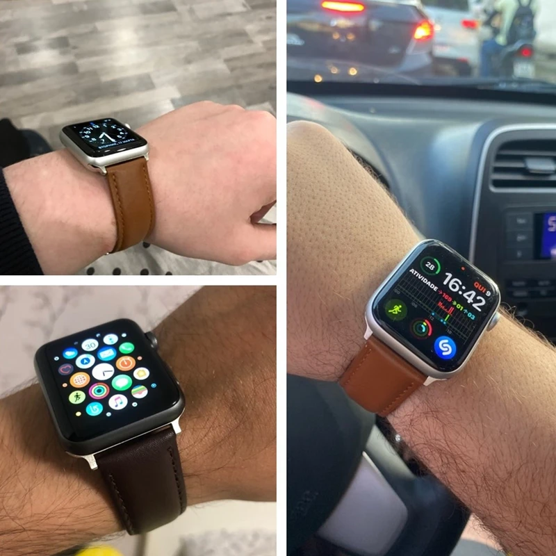 Ремешок из телячьей кожи для Apple Watch Band 44 мм 40 Гладкий кожаный браслет iwatch 5 4 3 2 1 42 38