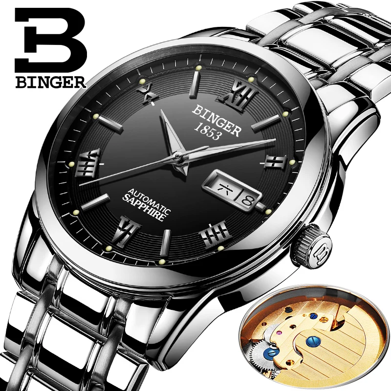 Switzerland BINGER Мужские автоматические механические часы Топ бренд класса люкс Бизнес