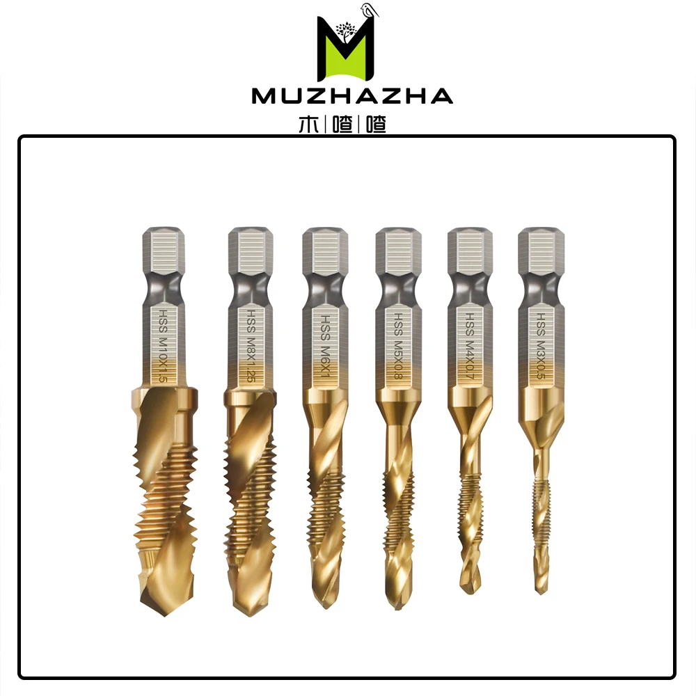 

1pcs Hex Shank Titanium Plated HSS Screw Thread Metric Tap Drill Bits Screw Machine Compound tap M3 M4 M5 M6 M8 M10 Hand Tools