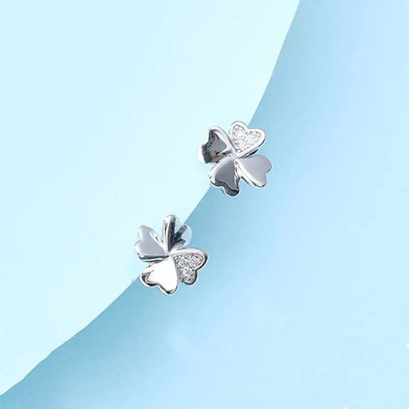 

PONYKISS 100% 925 Sterling Silver Chic Four-leaf Clover Stud Earrings Zircon Cute Women Party Delicate Accessory Engagement Gift