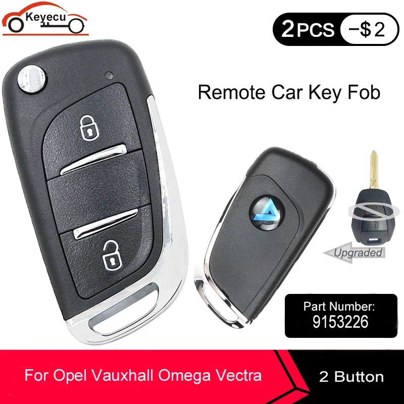 KEYECU Nâng Cấp Flip Remote Key Fob 2 Nút 433MHz ID48 Cho Vauxhall Omega/Vectra/Frontera/Isuzu P/N: 9153226