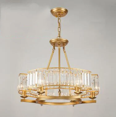 Golden D65 H50CM Винтажный стиль лофт хрустальный светильник бронзовая черная хрустальная люстра лампа абажур лампы для гостиной E14 Светодиодная лампа - Цвет абажура: Golden D65 H50CM