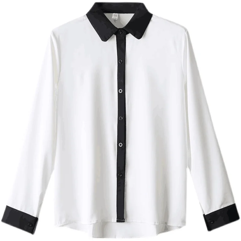 Шифоновая рубашка для офисных работников черный топ с длинным рукавом женская