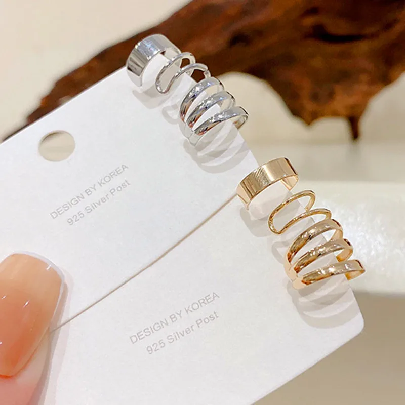 

Женские серьги-клипсы 3 шт./компл. в стиле хип-хоп, рок, без пирсинга для ушей, женские серьги из серебристого и черного сплава, ювелирные изде...