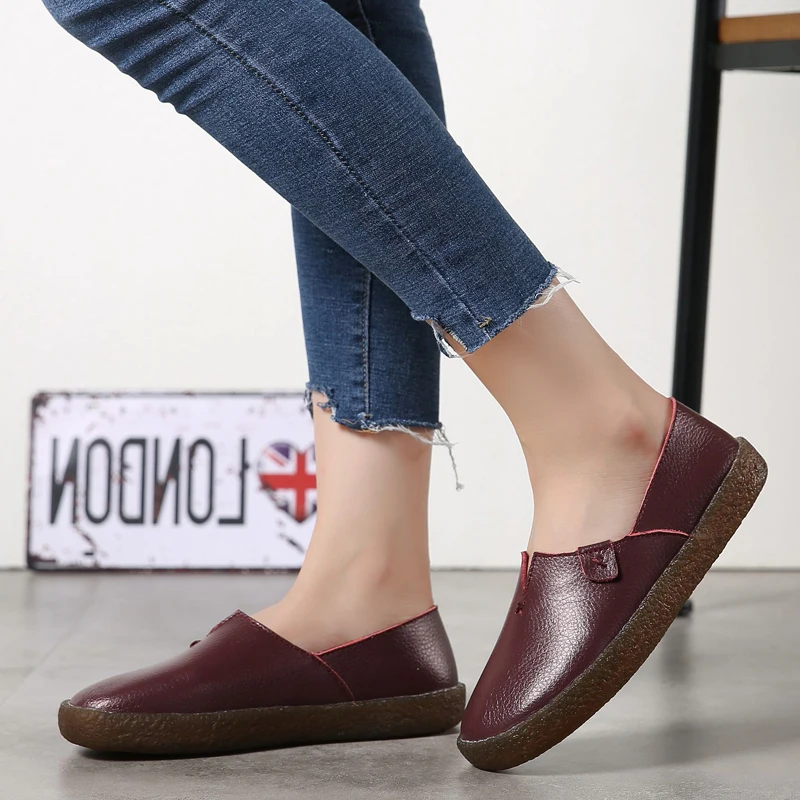 Женские кожаные лоферы Прогулочная обувь без шнуровки Дышащие мягкие женские