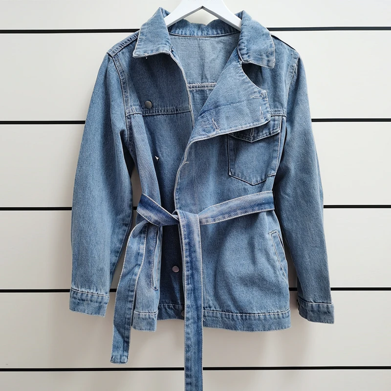 

Chic Asymmetrical Denim Women Coats Lapel Collar Long Sleeve Lace Up Female Jean Coat 2019 Autumn Oversize Fashion Casual Jacket