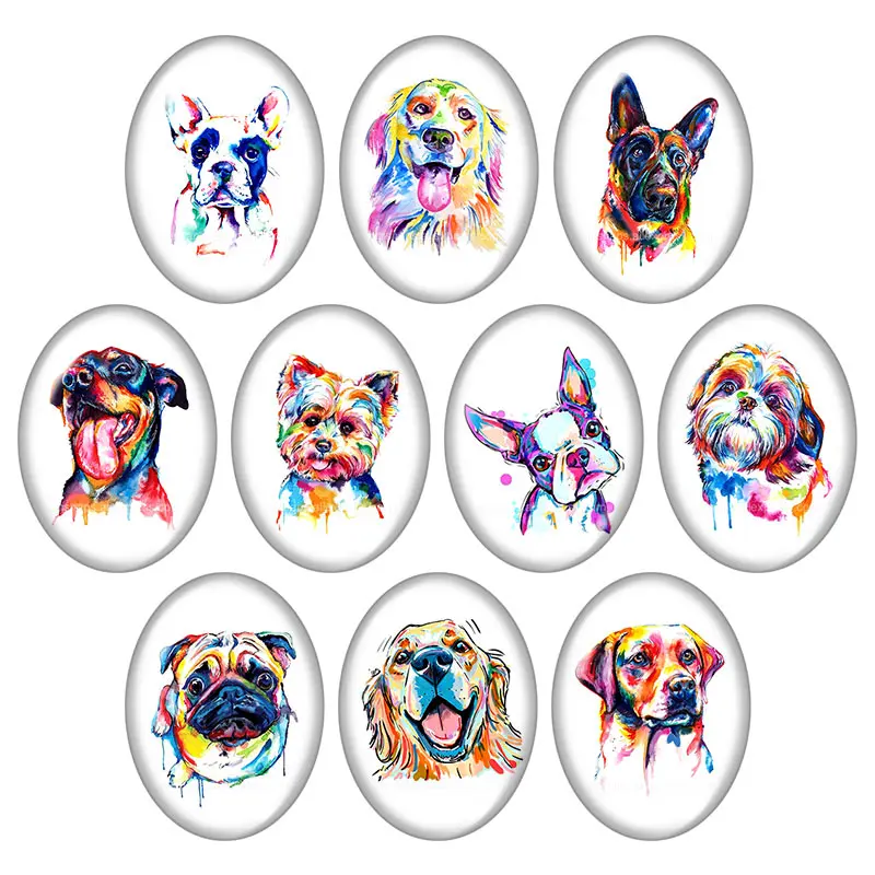 

Beauty Paintings Dog Cute Dogs Love pet Oval 10pcs 13x18mm/18x25mm/30x40mm photo glass cabochon demo flat back Jewelry findings